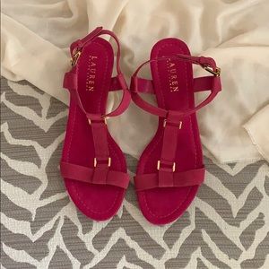 Ralph Lauren Suede Leather Hot Pink Wedge Sandal